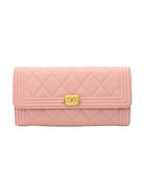 Chanel Quilted Bifold Wallet Caviar Leather Pink Gold